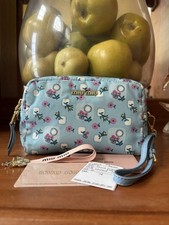 Miu Miu Floral Cosmetic Pouch Blue Bag Wristlet to Crossbody Camera Bag W/ COA