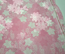3 1/4 ydsx54"w Polyester Fabric Pink with White Floral Slight Crinkle NO STRETCH
