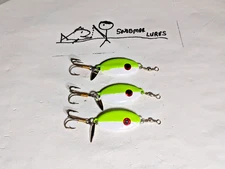 3 - 5/8 oz JIG Spoon Fishing Lure LEAD SLAB Chartreuse White Swivel Willow Blade