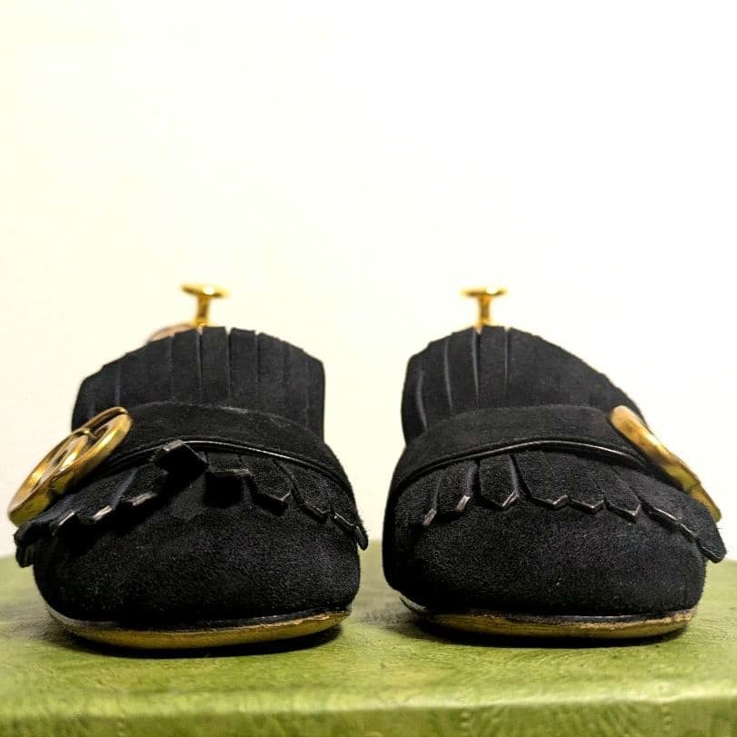 Auth Gucci GG Marmont Fringe Pumps Leather Black Logo Heel EU36 US6 UK3 thumbnail 9