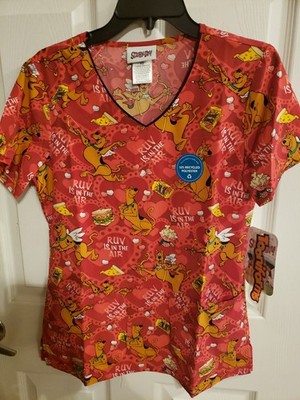 NEW Tooniforms XS Scooby Doo Valentines Day Modern Classic Scrub Top Fandom