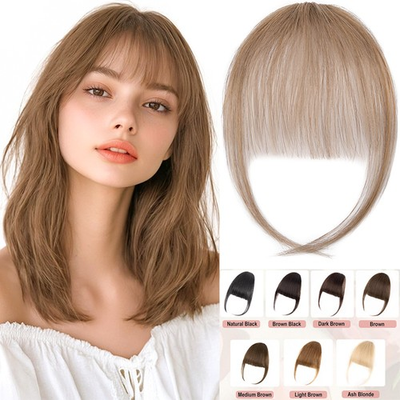 #ad #ad 100% Human Hair Extension Clip In On Thin Thick Wispy Air French Bangs Hairpiece $10.95