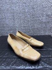 Gucci Horsebit Patent Leather Square Toe Slip On Pumps Beige Womens Size 9B US
