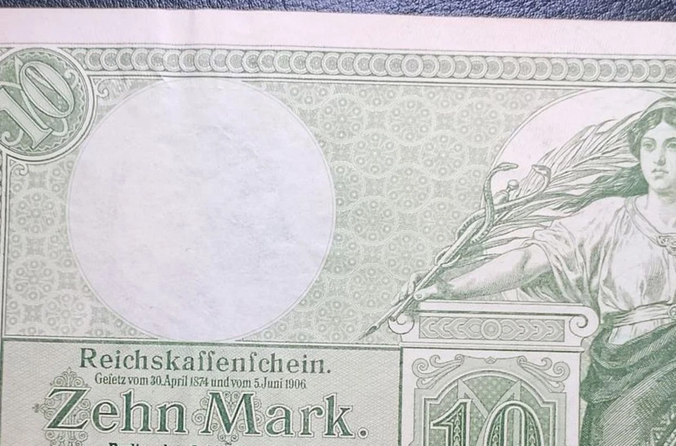 1906 Deutschland 10 Mark Reichskassenschein Kaiserreich Berlin Allegorie Origina - Image 3 of 4