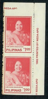 (RM002) PHILIPPINES 1982 1p QUEZON PAIR IMPERF HORIZ ERROR. Sc1587