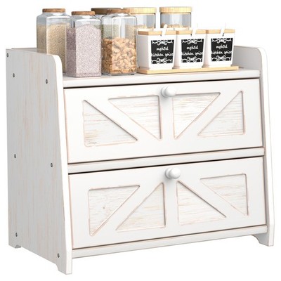 Corner Bread Box for Kitchen Countertop, Vintage Wooden Counter Organizer, Ba...