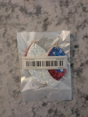 Sparkly Red White and Blue Patriotic USA Dangle Earrings - Never Worn - NWT