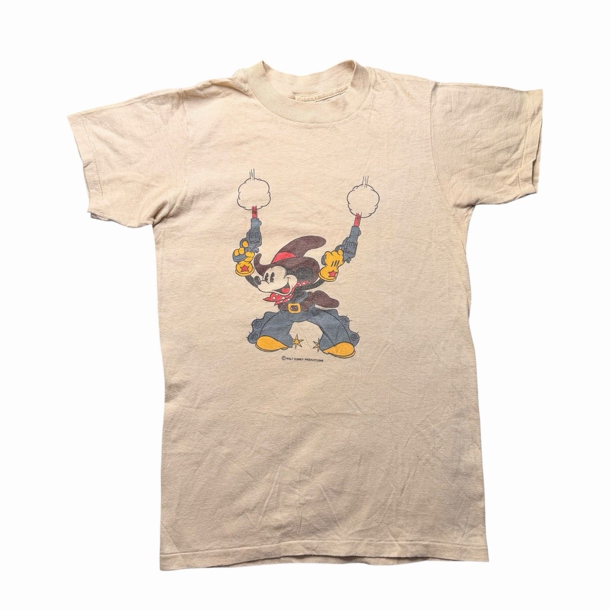 Rare Vintage 70s Mickey Mouse Cowboy Two Guns Disney T-Shirt Adult