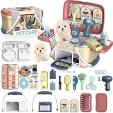 Pet Care Playset, 23Pcs Pretend Play Kit with Pet Case for Treatment  Groomi...