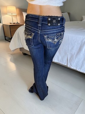 Miss Me Jeans Bootcut Low Waist Dunkelblau Rare printed Y2K Vintage Style Gr. XS