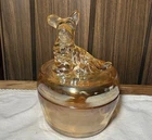 Vintage Jeanette Marigold Carnival Glass Scotty Scottie Dog Powder Trinket Jar