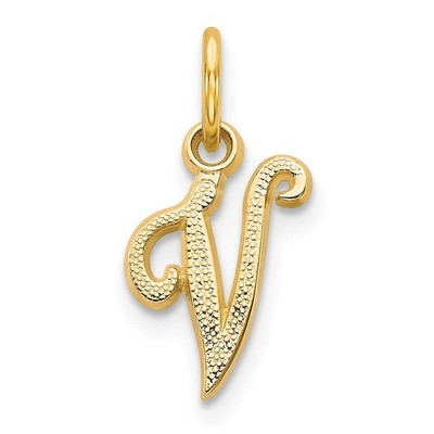 14K Gelbgold Schrift Initiale ''V'' Buchstabe Charm Anhänger