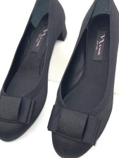 Nina New York Black Mesh Bow Pointed Toe Slip On Chunk Heel Size 7 M NEW