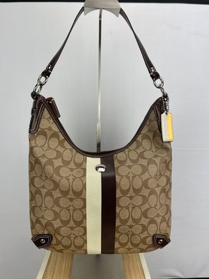 Coach Signature Heritage Stripe Chelsea Handtasche Hobo Bag Canvas Leather Y2K