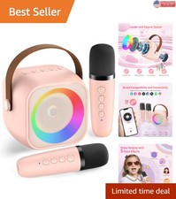 Kids Karaoke Machine - Mini Portable with 2 Wireless Mics  Colorful LED Lights