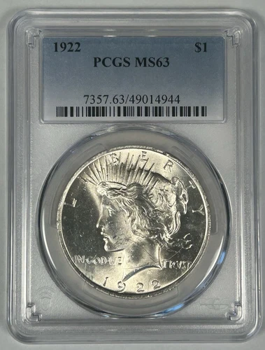 1922 Peace Silver $1 Dollar Coin PCGS MS 63