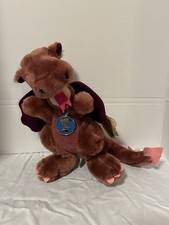 Vintage 1980s Dakin Made In Korea Dragon Plush Toy Maroon Brown New With Tag