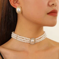 Women's Imitation Pearl Earrings and Necklace Jewelry Set