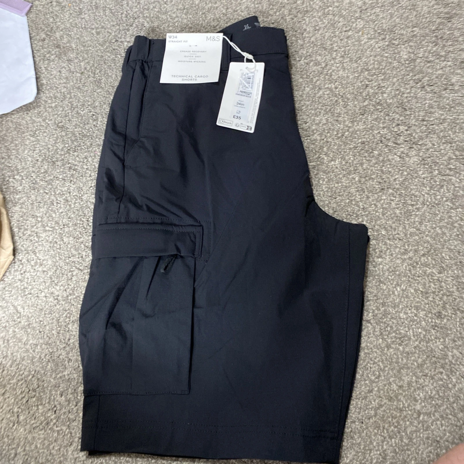 M and S black Cargo Shorts Technical Crease Recovery Quick Dry W34
Opens in a new window or tab
