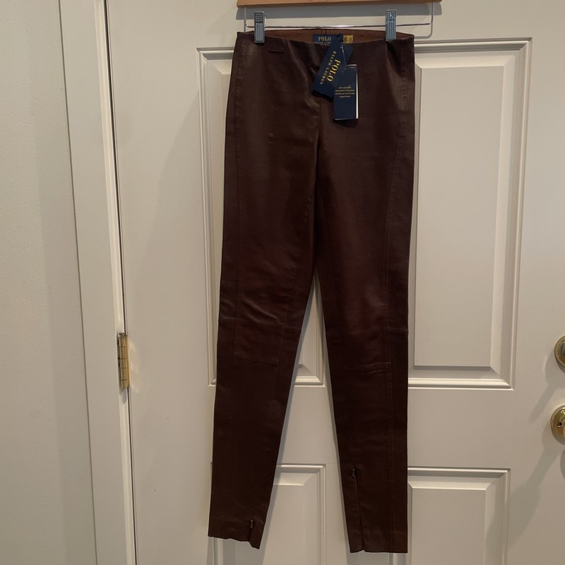 Polo Ralph Lauren Lambskin Skinny Pants Leggings Brown sz S $998 Zip bottom