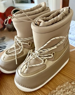 Neu ZARA Snow Boots 38 Beige Schnee Stiefel Winter