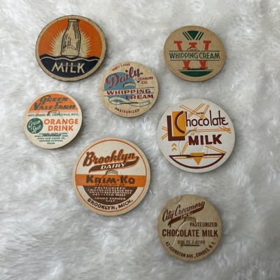Vintage Flavored Milk Cap Lot   Chocolate, Orange Drink, Whipping Cream, More