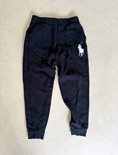 Polo Ralph Lauren Boys Black Fleece Cotton Jogger Pants Elastic Waist Pockets