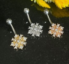 1pc CZ Gem Paved Starburst 316L Surgical Steel Belly Ring Navel Naval