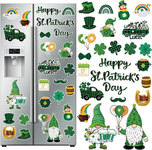 St. Patrick's Day Refrigerator Magnets Set Of 12 - Shamrock, Gnome, Gold Coin Decor
