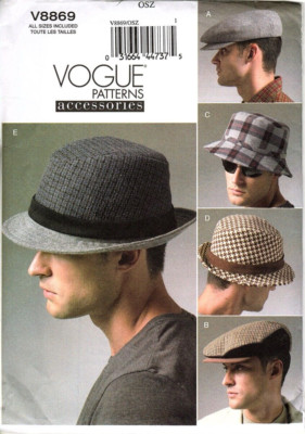 Vogue V8869 Mens  S to XL Five Lined Hats Uncut Sewing Pattern