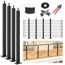 Muzata Complete Set 42" Black Stainless Steel Cable Railing System DIY Kit RWS1