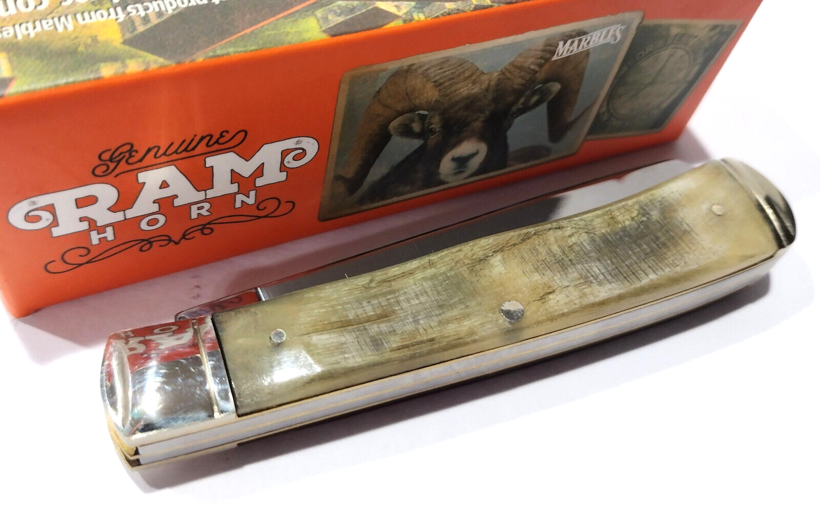 Marble's Genuine Rams Horn Handles 2 Blade Trapper Folding Pocket Knife MR358