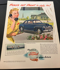 Blue 1946 Ford V8 Sedan Coupe - Vintage Original Color Print Ad Wall Art Blue 1946 Ford V8 Sedan Coupe - Vintage Original Color Print Ad Wall Art
