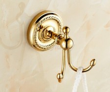 Gold Color Brass Bathroom Coat Robe Hat Clothes Towel Double Hooks Wall Hanger
