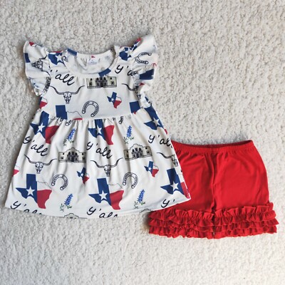 Texas Y'all Summer Baby Girls Tunic Top Red Icing Shorts Boutique Outfit