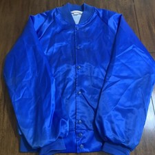 Vintage Satin Jacket Mens Small Blue White Lined Hartwell Made In USA
