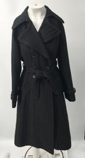Catherine Malandrino Black Wool Blend Cable Knit Belted Dress Coat Sz Medium P