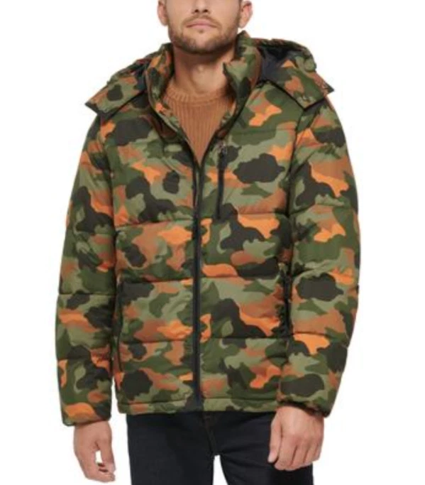 Club Room Men's Stretch Hooded Puffer Jacket, Camouflage, S