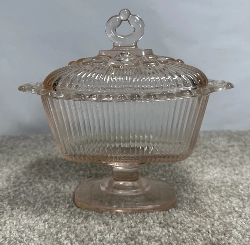 Vintage Indiana Glass Company Pink Lace Edge Candy Dish Depression Glass
