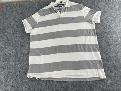 US Polo Assn Polo Shirt Mens Extra Large Striped Gray Short Sleeve Stretch  N91