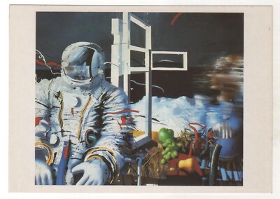 1989 COSMOS SPACE ASTRONAUT Memory on a Long Journey Fantasy OLD Soviet Postcard