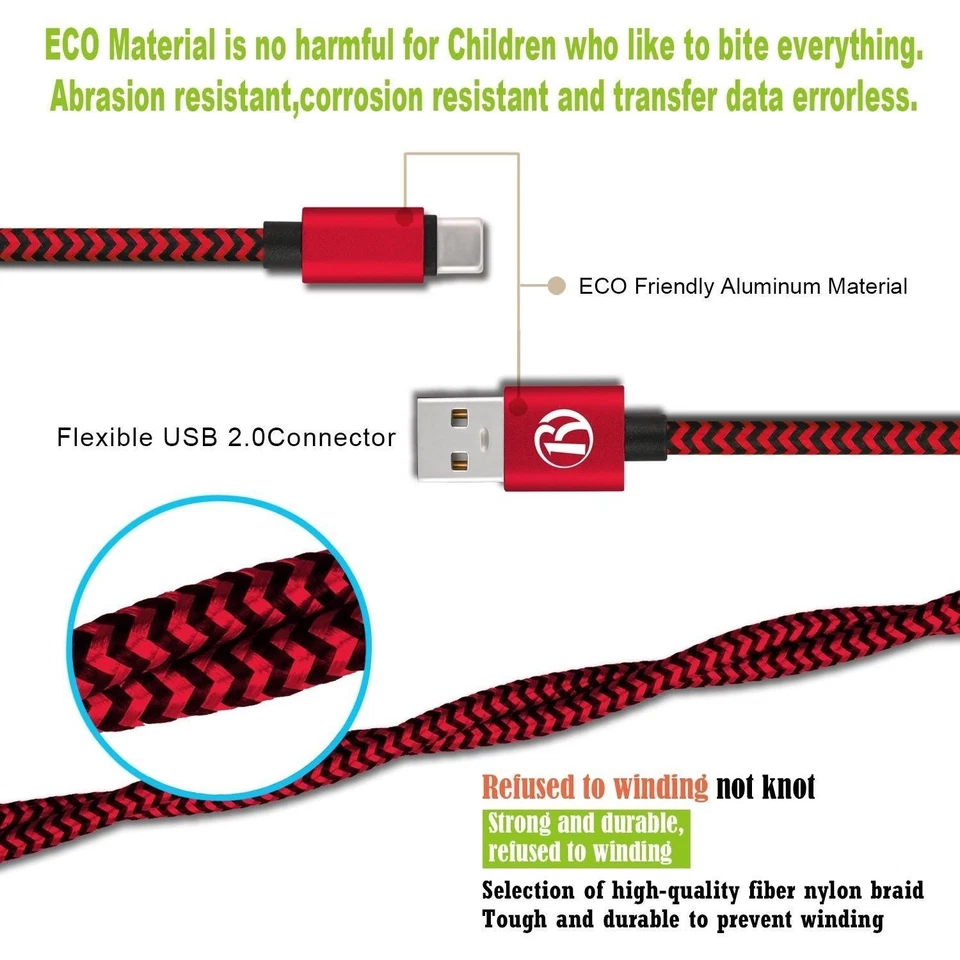 UK Strong Braided Nylon Fast USB C 3A Type C Data Sync Charger Charging Cable - Image 3 of 4