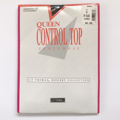 Queen Control Top Pantyhose Liz Thomas Hosiery Plus Size 3X Off Black NEW