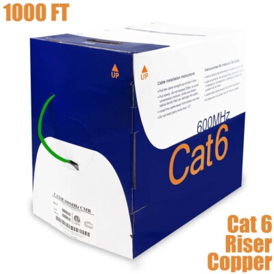 1000FT Cat6 Network LAN UTP Cable Riser CMR Solid Copper Wire 23AWG Green