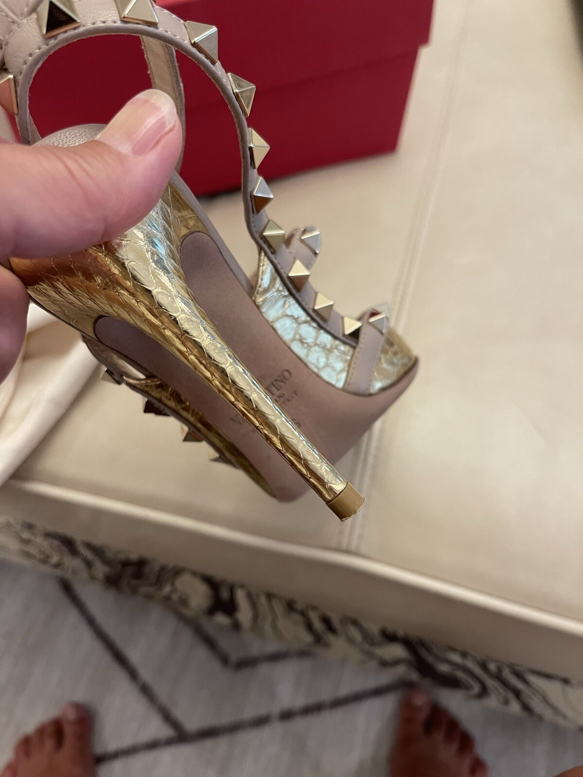 Valentino Rockstud Gold Python Pattern T Ankle St… - image 6