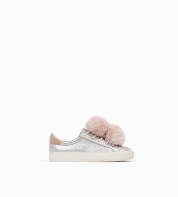 Zara Kids Niña Metálico Zapatillas Con Pompones Talla 4.5 EUR 37 Nuevo con  etiquetas | eBay