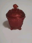 Vintage Jeanette Ruby Red Pressed Glass Harvest Grape Footed Candy Dish With Lid