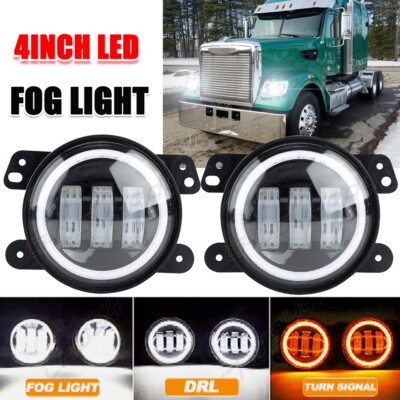 Pair Bumper LED Fog Lights Passing Lamp DRL Angel Eyes For Freightliner Coronado