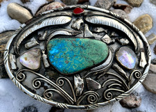 THE BIGGEST vtg Southwestern WATERWEB TURQUOISE belt buckle Navajo 6 3/8" 216g