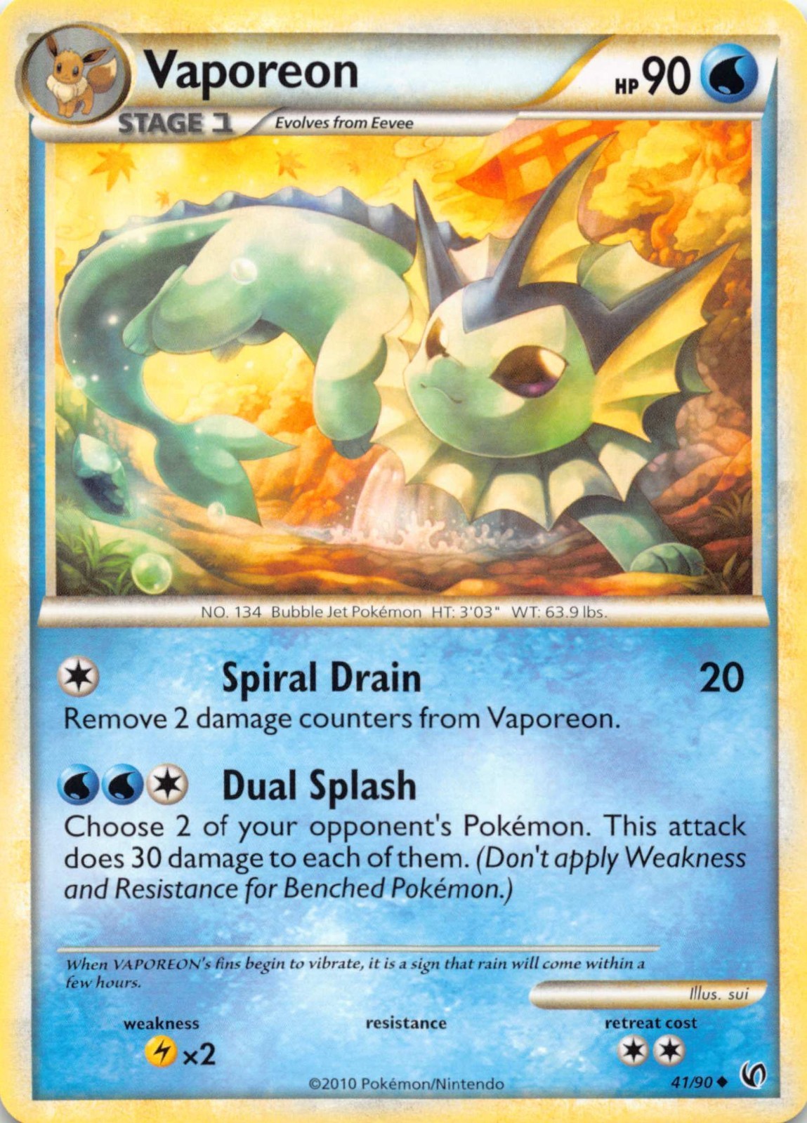 Vaporeon 41/90 Uncommon HGSS Undaunted Pokemon Lightly Played